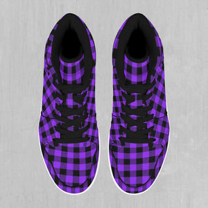 Purple Checkered Plaid High Top Sneakers