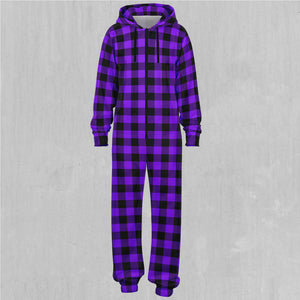 Purple Checkered Plaid Jumpsuit