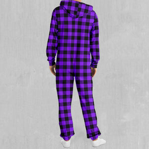 Purple Checkered Plaid Jumpsuit