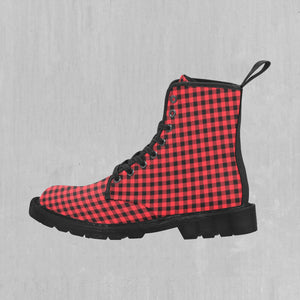 Red Checkered Plaid Women's Boots