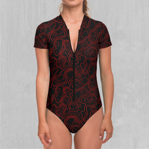 Red Topographic Short Sleeve Bodysuit