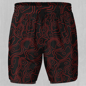 Red Topographic Men's 2 in 1 Shorts