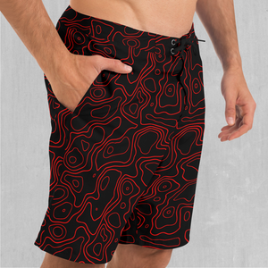 Red Topographic Board Shorts