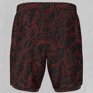 Red Topographic Men's 2 in 1 Shorts
