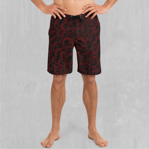 Red Topographic Board Shorts