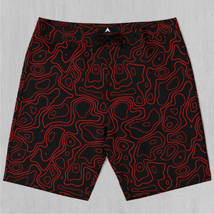 Red Topographic Board Shorts