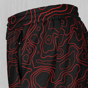 Red Topographic Men's 2 in 1 Shorts