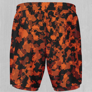 Savage Orange Camo Men's 2 in 1 Shorts
