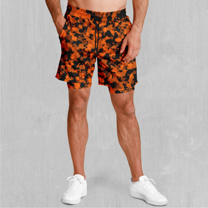 Savage Orange Camo Men's 2 in 1 Shorts