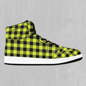 Yellow Checkered Plaid High Top Sneakers