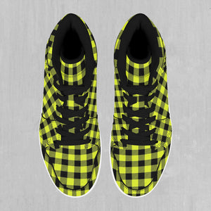Yellow Checkered Plaid High Top Sneakers