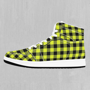 Yellow Checkered Plaid High Top Sneakers