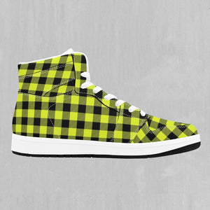 Yellow Checkered Plaid High Top Sneakers