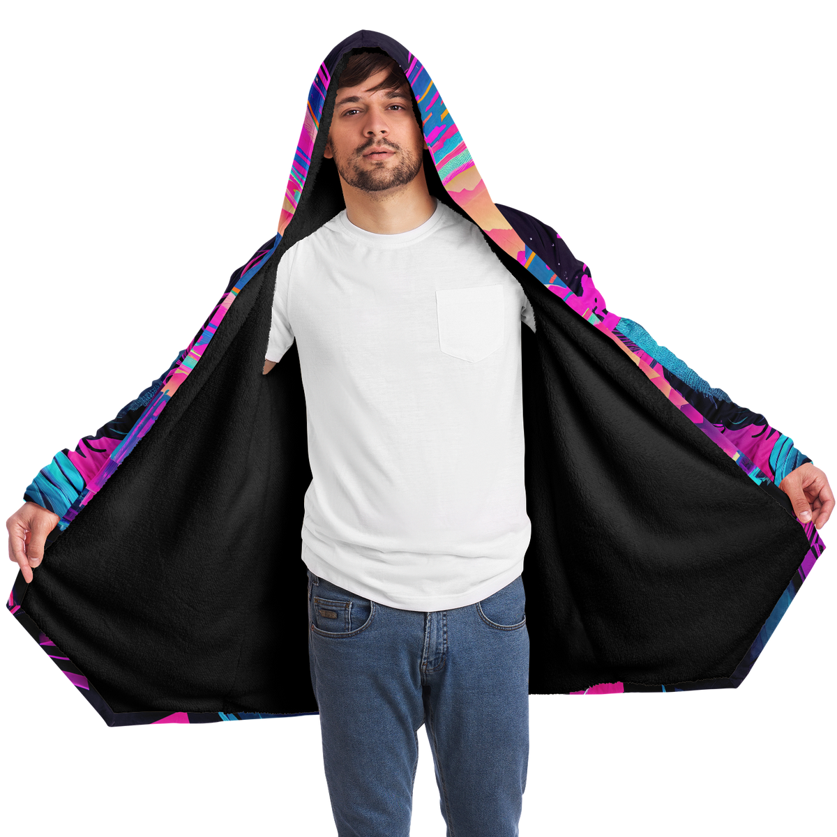 Visionary Cloak (Black Fur) - Festival Clothing, Rave Outfits, EDM Gear