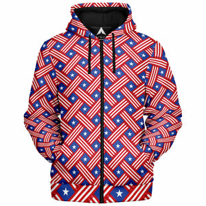 Stars and Stripes Sherpa Hoodie (Black Fur)