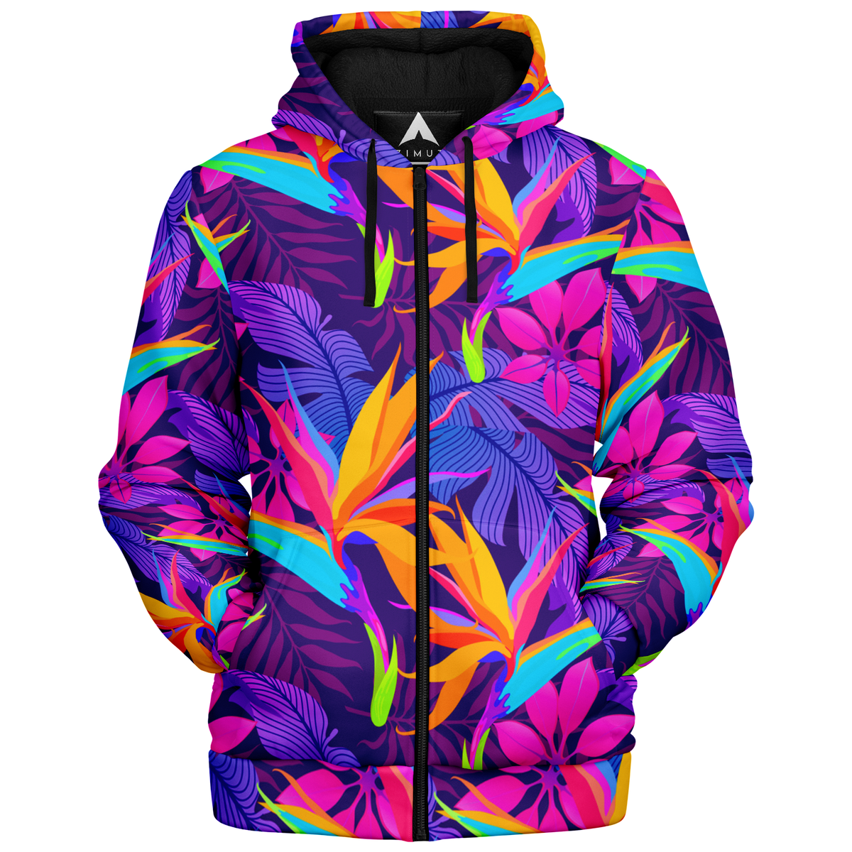 Neon Jungle Sherpa Hoodie (Black Fur) - Festival Clothing, Rave Outfits, EDM Gear