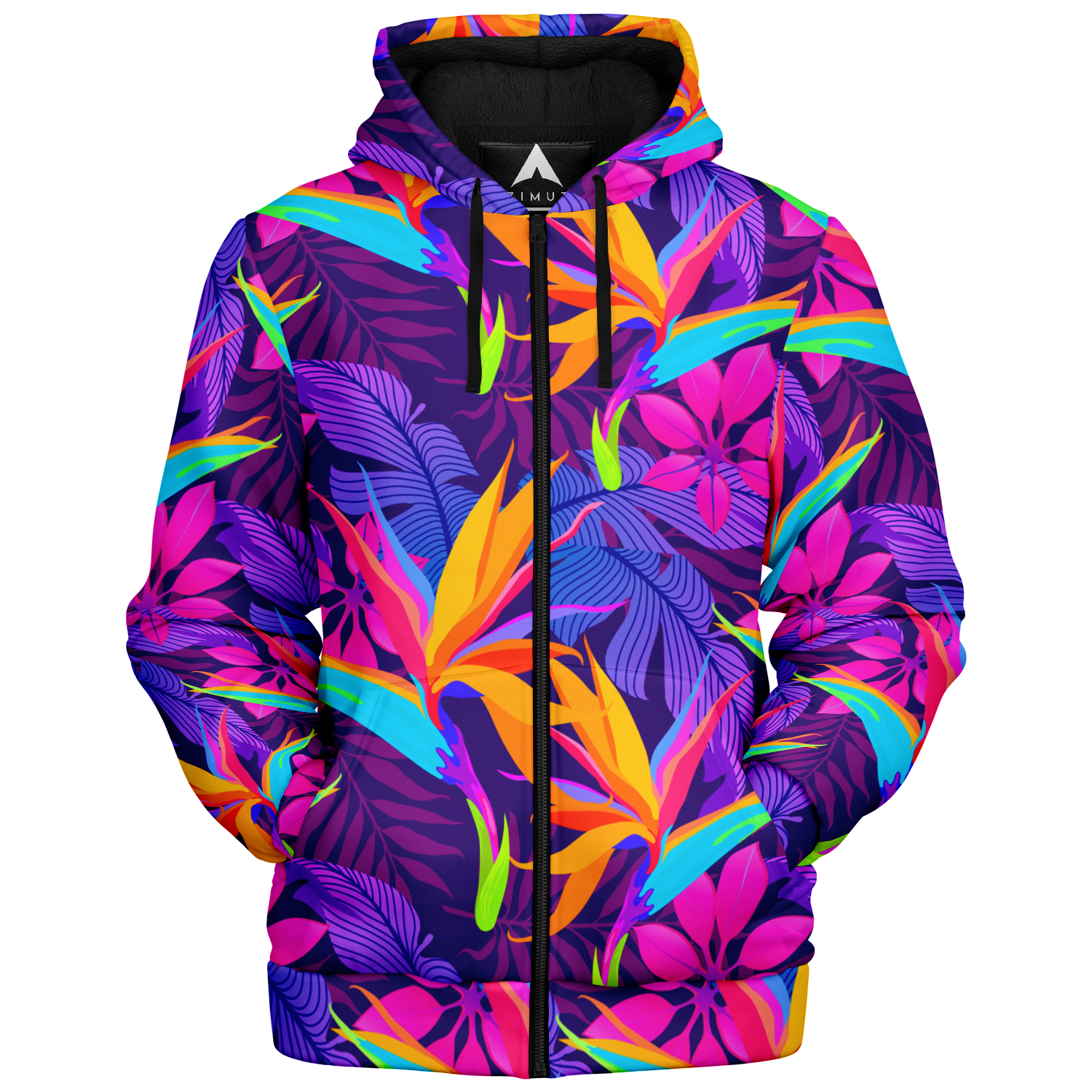 Neon Jungle Sherpa Hoodie (Black Fur) - Festival Clothing, Rave Outfits, EDM Gear