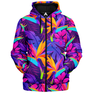 Neon Jungle Sherpa Hoodie (Black Fur) - Festival Clothing, Rave Outfits, EDM Gear