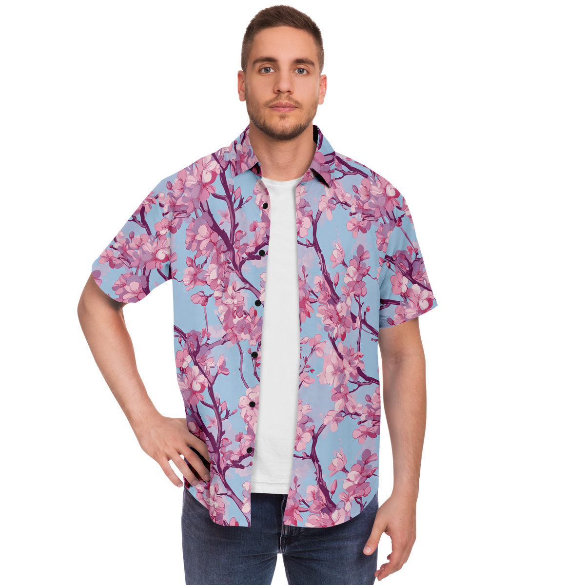 cherry blossom dress shirt Men's slim fit shirt with cherry blossom print