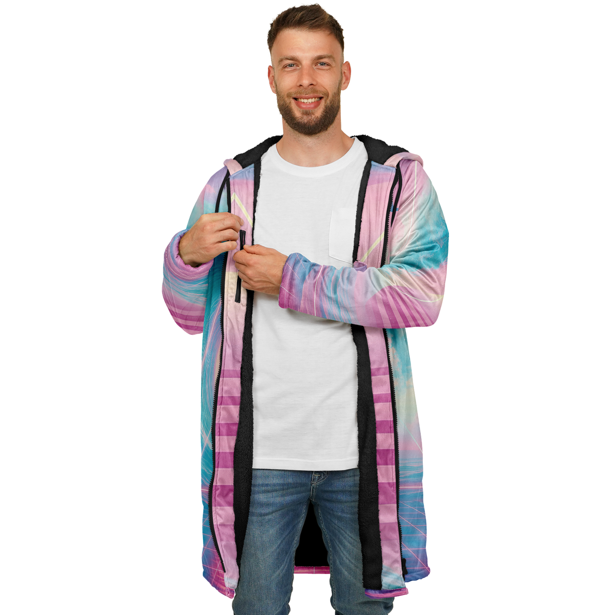 Grid Tide Zip Up Cloak