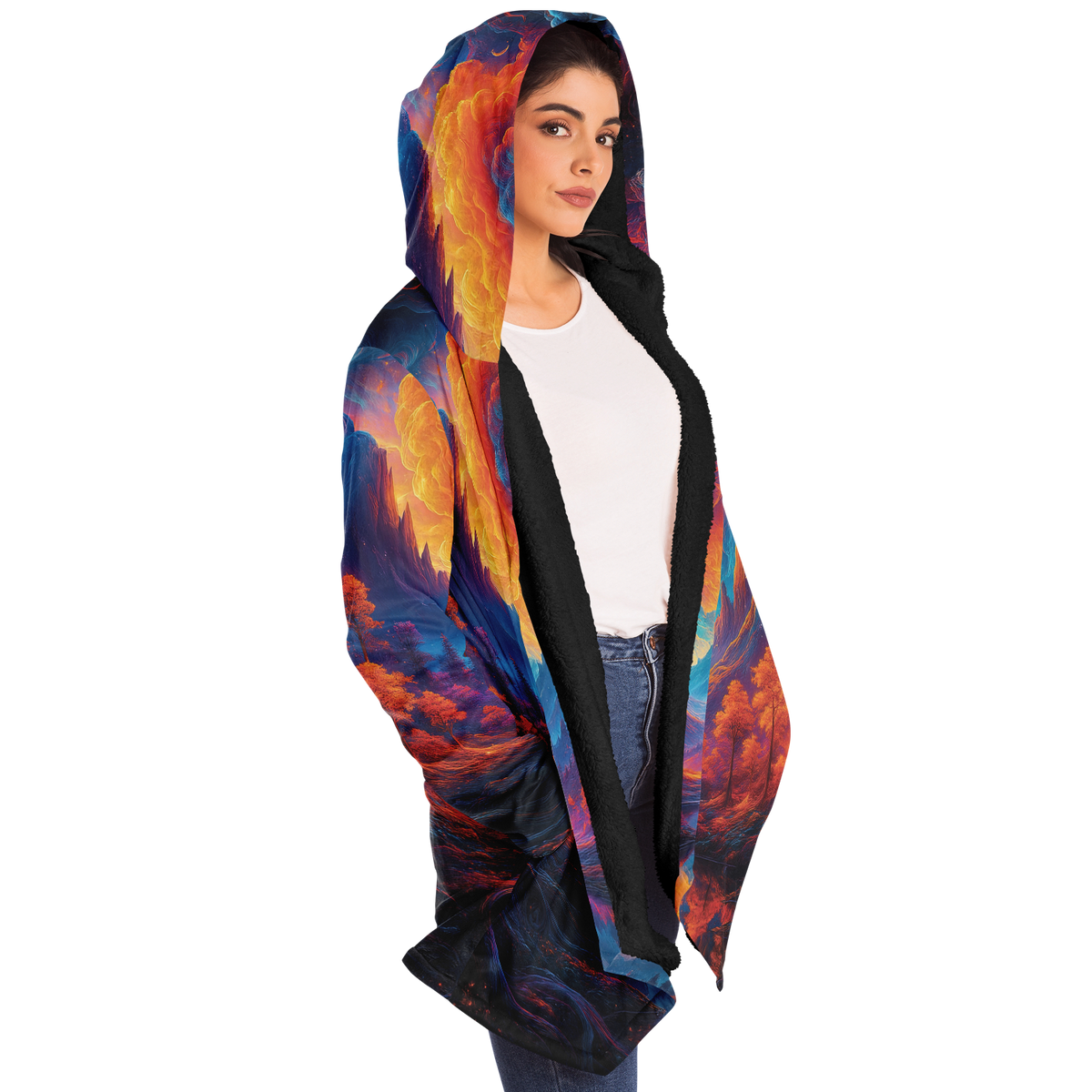 Wonderland Valley Cloak (Black Fur) - Festival Clothing, Rave Outfits, EDM Gear