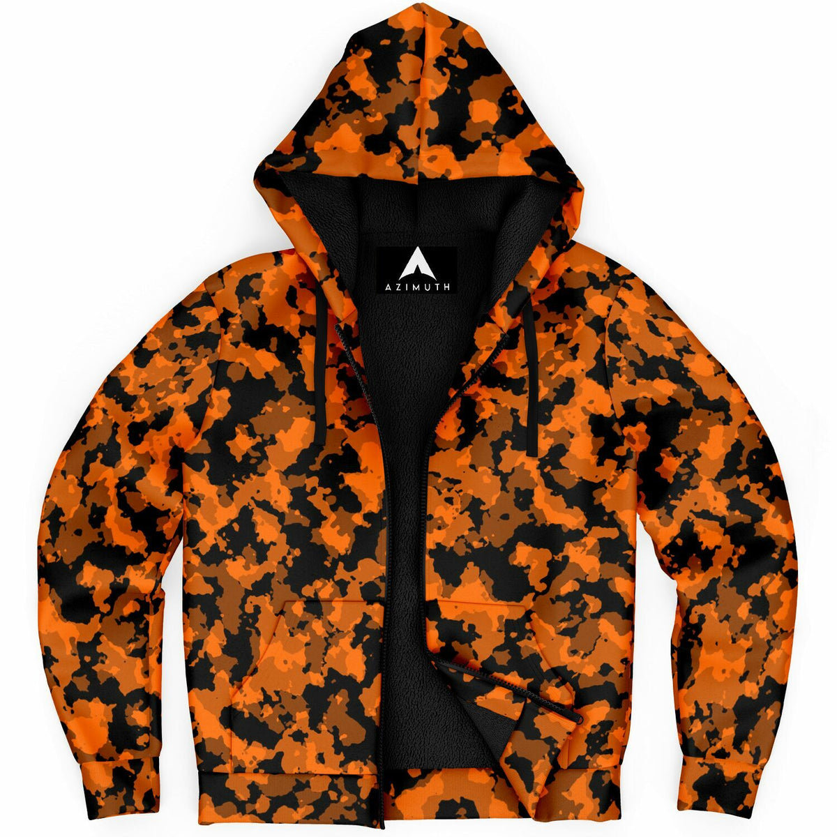 Savage Orange Camo Sherpa Hoodie (Black Fur)