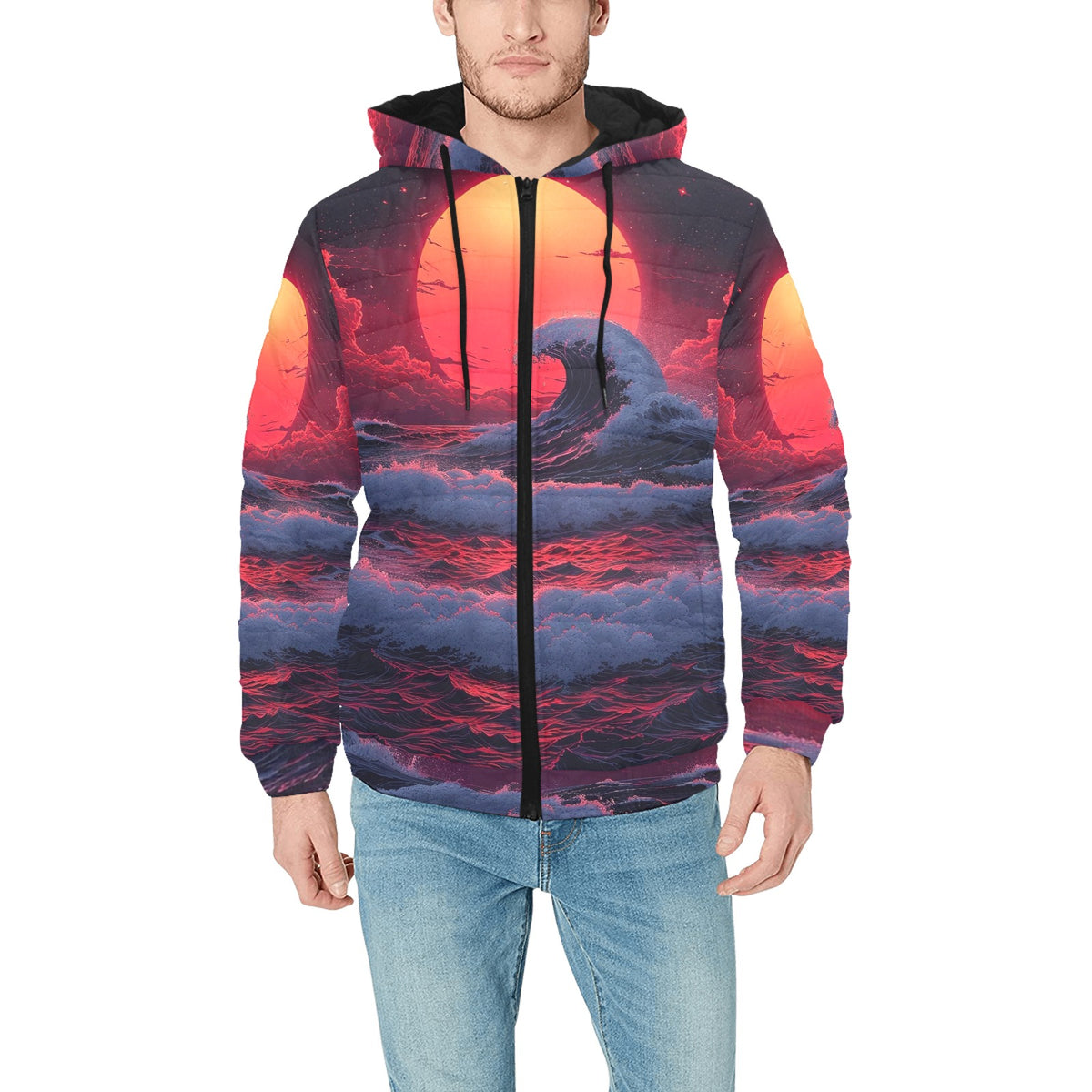 The Synthwave off Kanagawa Puffer Jacket