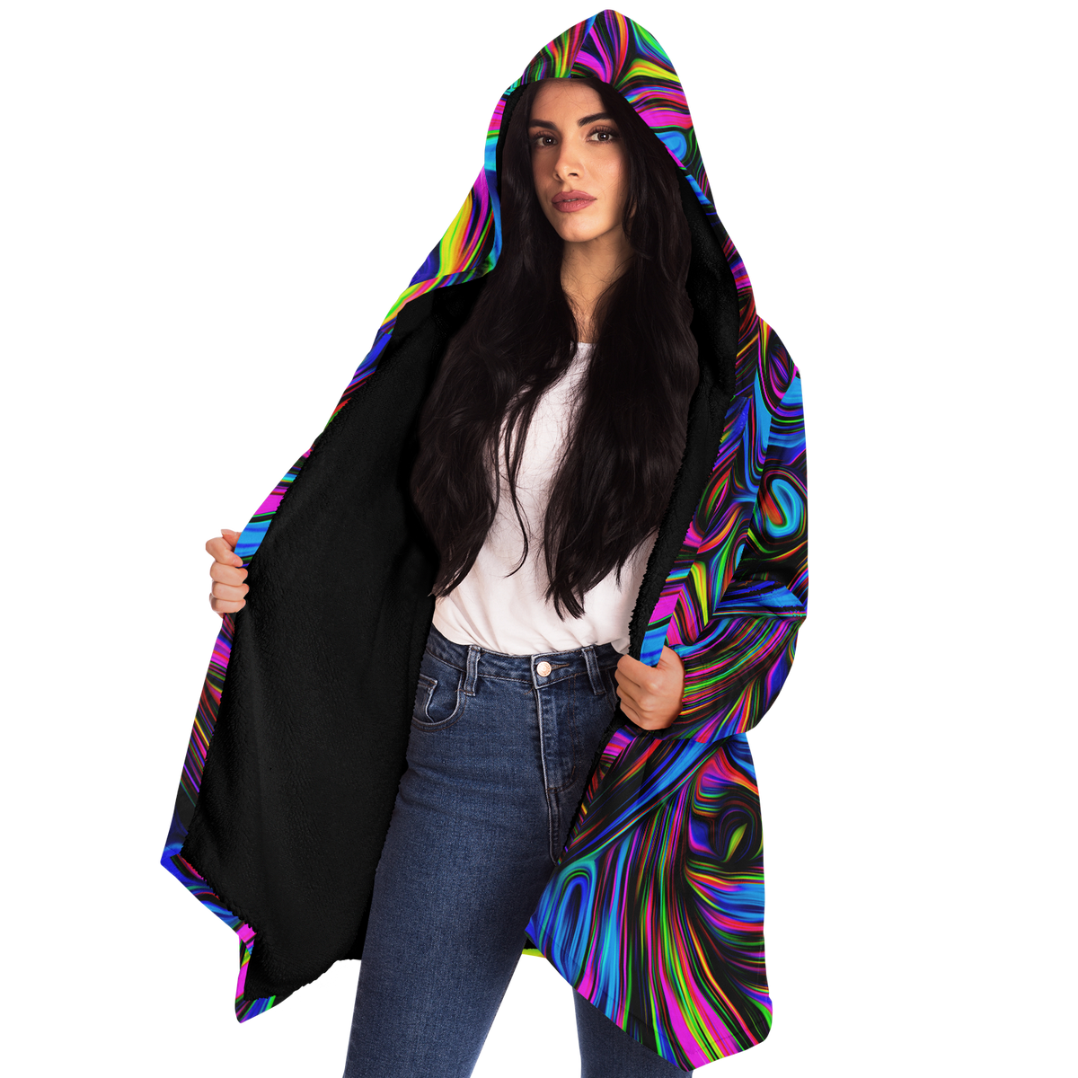 Psychedelic Waves Cloak (Black Fur)