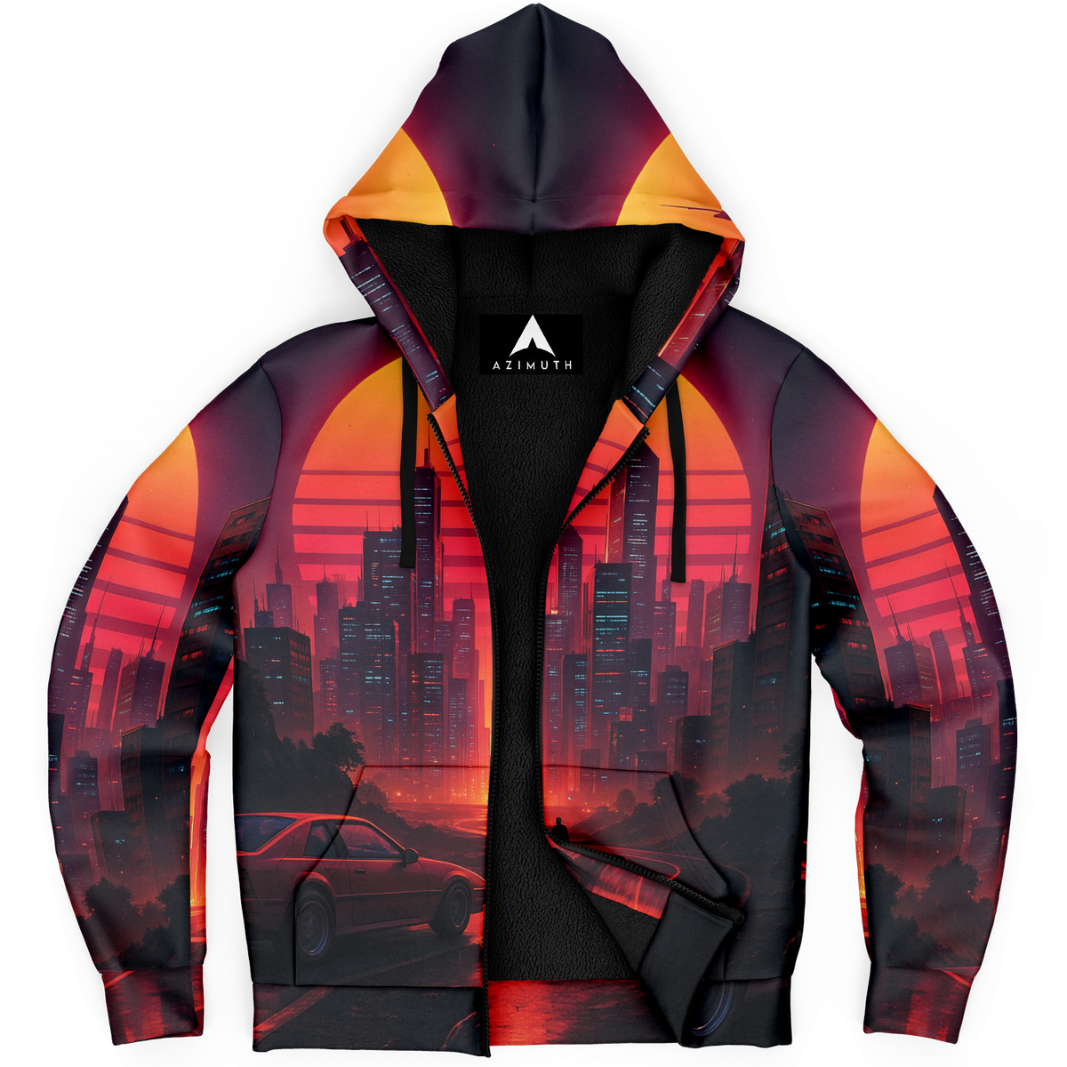 Neon Sunrise Sherpa Hoodie (Black Fur)