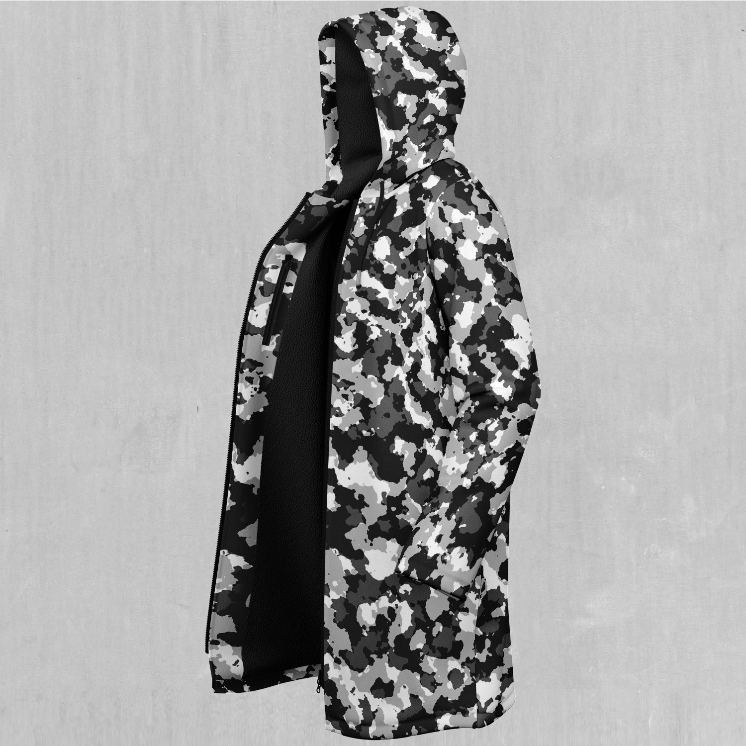 Arctic Camo Zip Up Cloak (Black Fur)