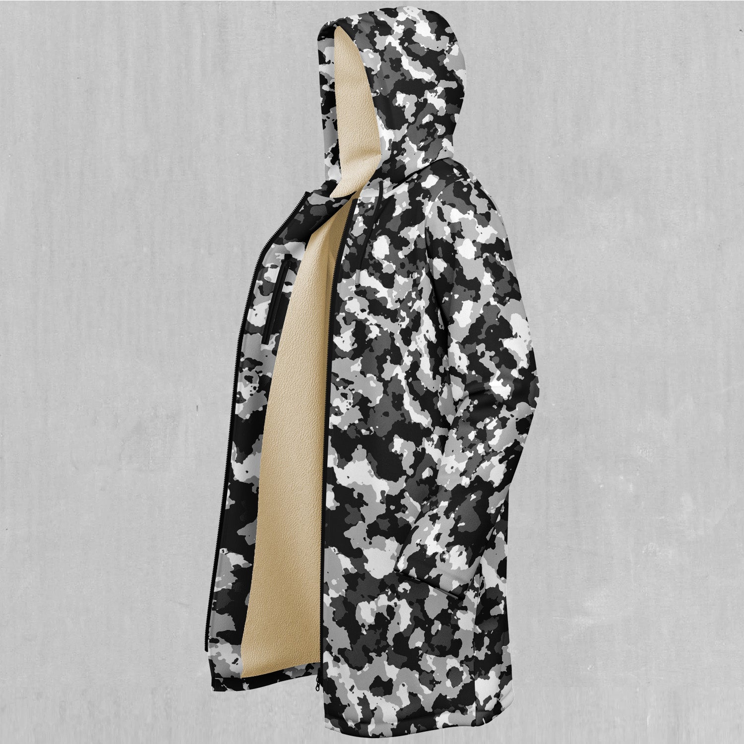 Arctic Camo Zip Up Cloak (White Fur)