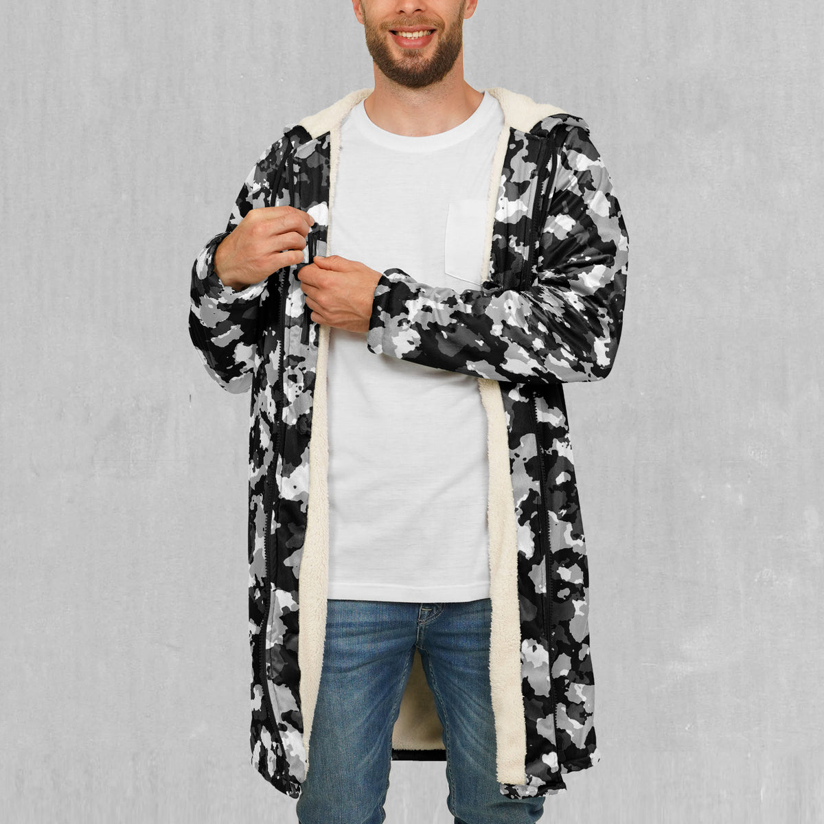 Arctic Camo Zip Up Cloak (White Fur)