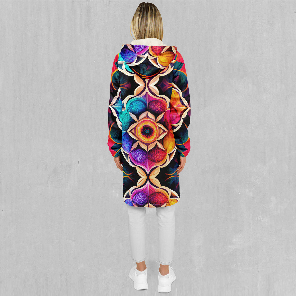 Blossoming Spectrum Zip Up Cloak (White Fur)
