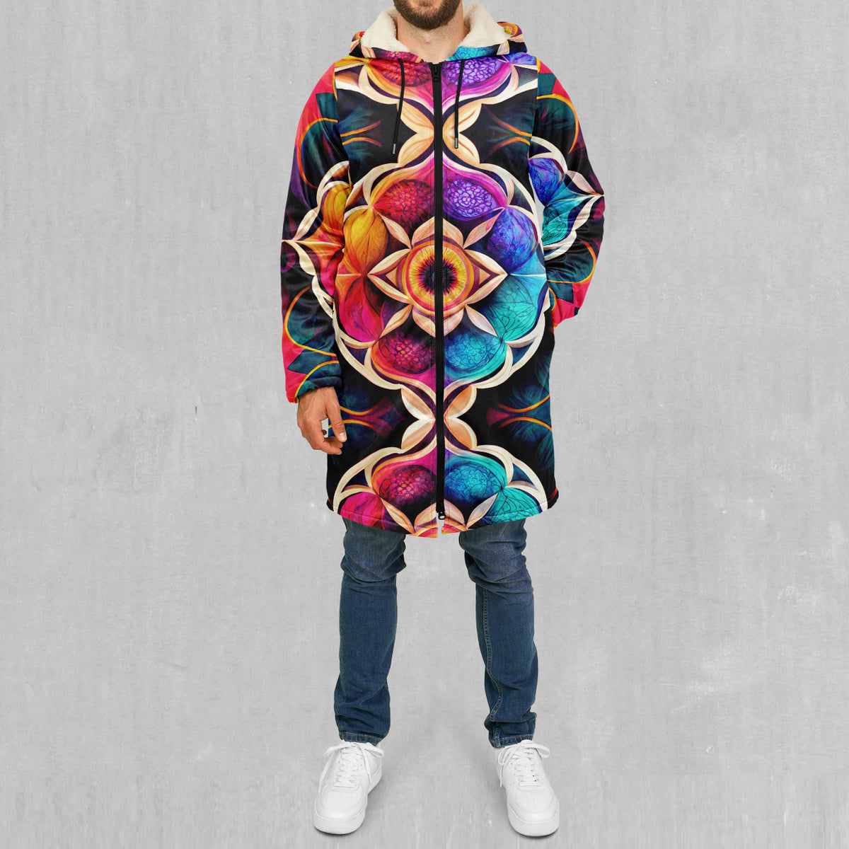 Blossoming Spectrum Zip Up Cloak (White Fur)