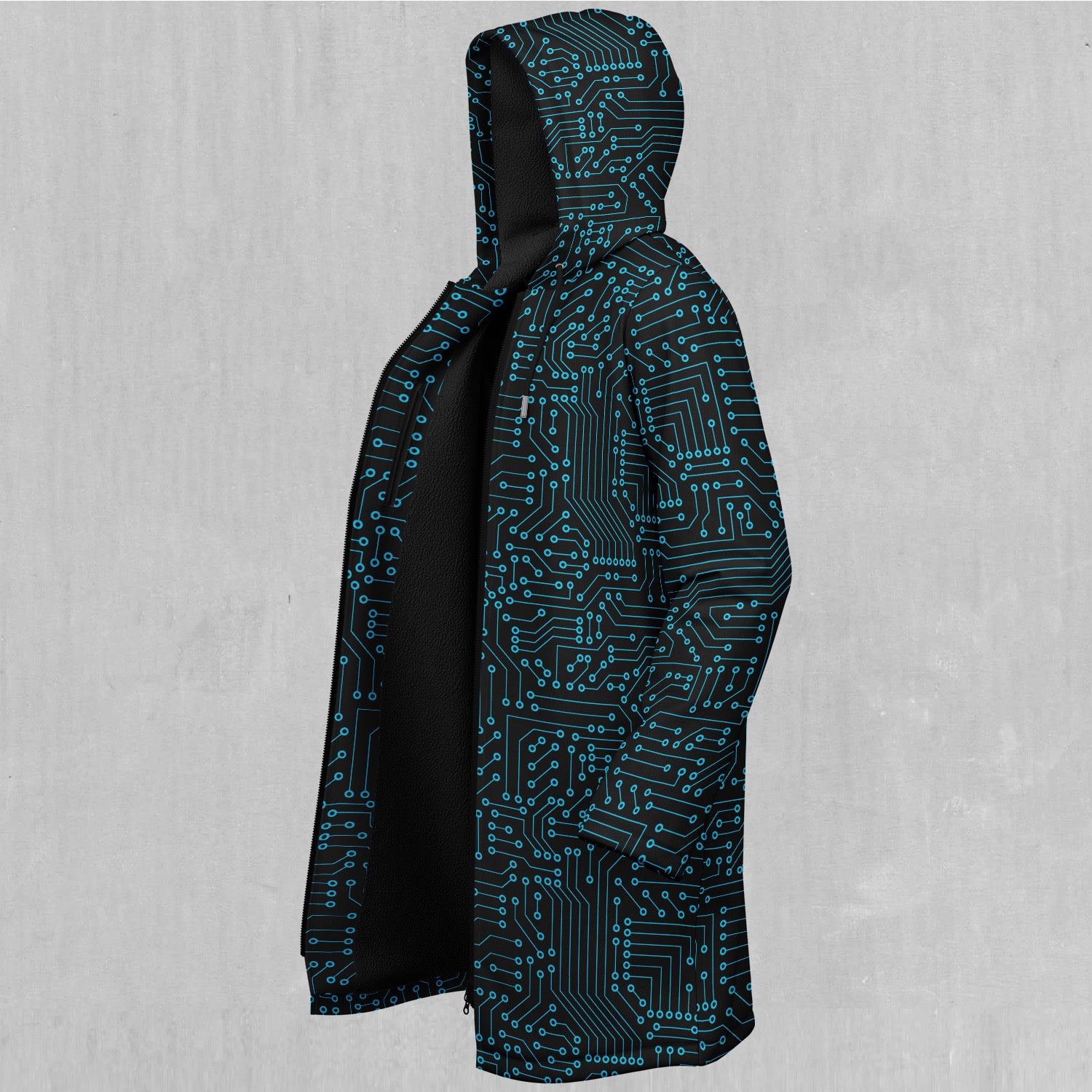 Blue Cybernetic Zip Up Cloak (Black Fur)