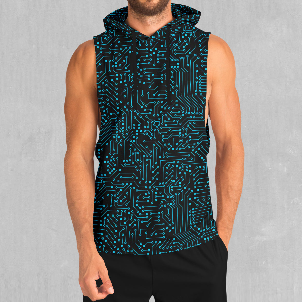 Blue Cybernetic Sleeveless Hoodie