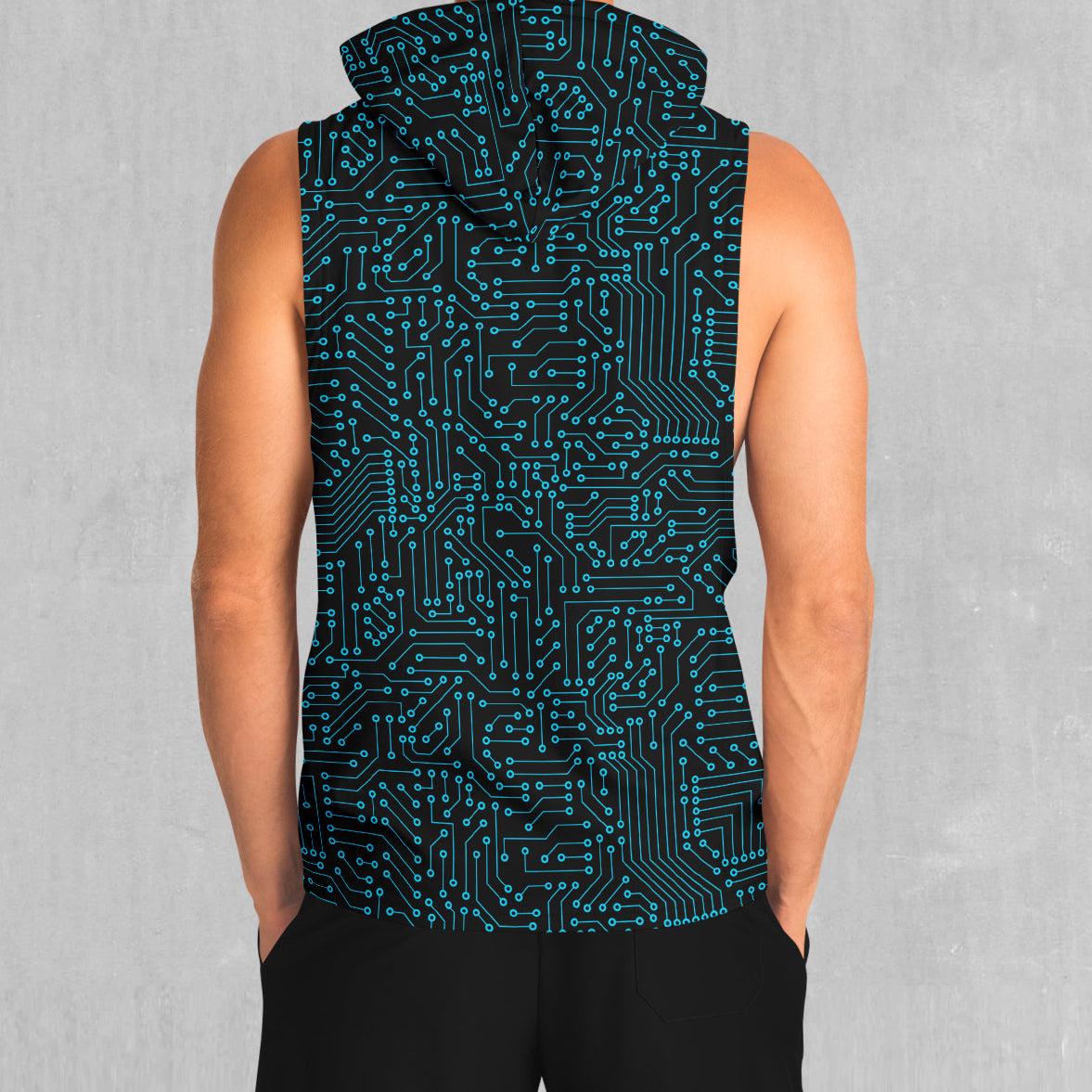 Blue Cybernetic Sleeveless Hoodie