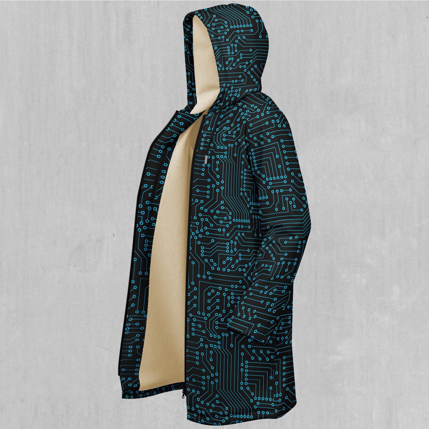 Blue Cybernetic Zip Up Cloak (White Fur)