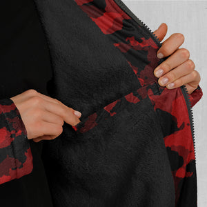 Cardinal Red Camo Zip Up Cloak (Black Fur)