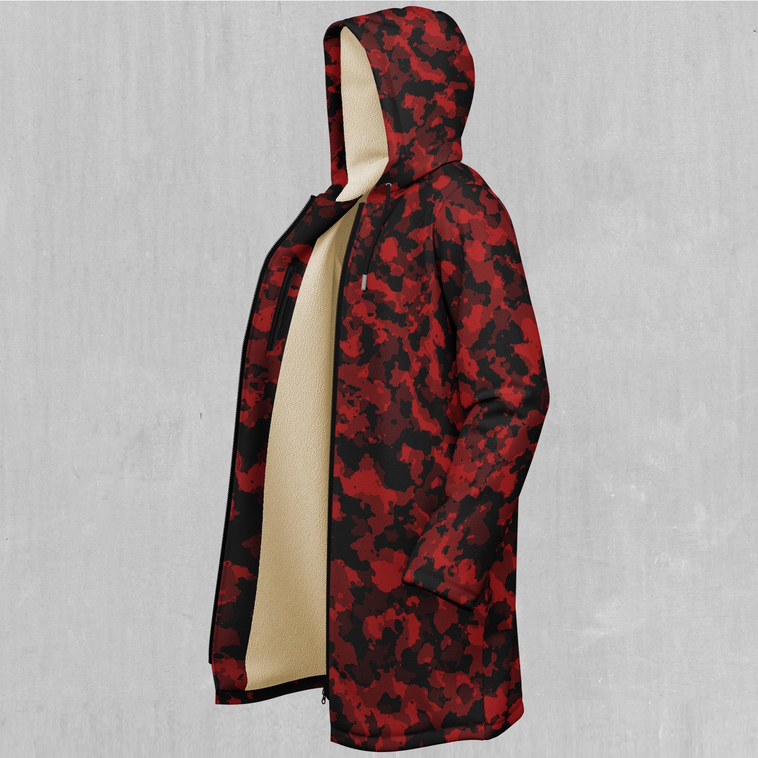 Cardinal Red Camo Zip Up Cloak (White Fur)