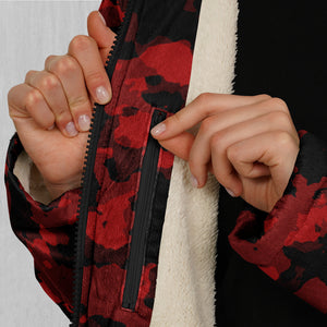 Cardinal Red Camo Zip Up Cloak (White Fur)