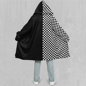 Checkerboard Zip Up Cloak (Black Fur)