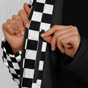 Checkerboard Zip Up Cloak (Black Fur)