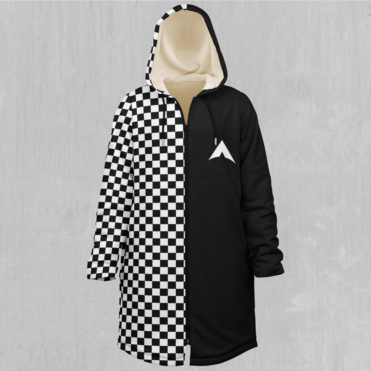 Checkerboard Zip Up Cloak (White Fur)