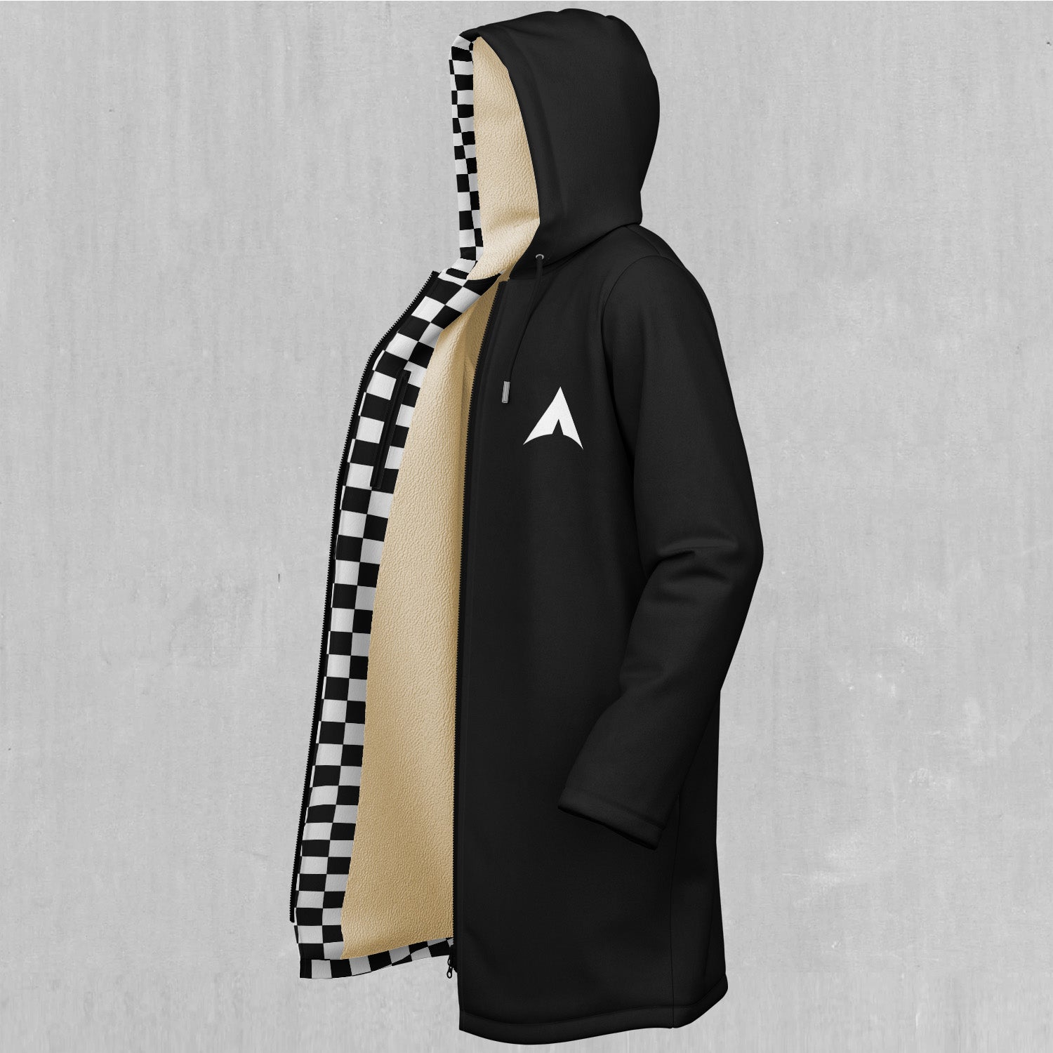 Checkerboard Zip Up Cloak (White Fur)