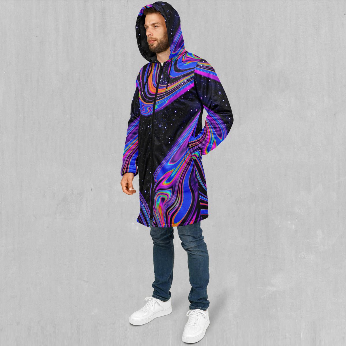 Chromatic Cosmos Zip Up Cloak (Black Fur)