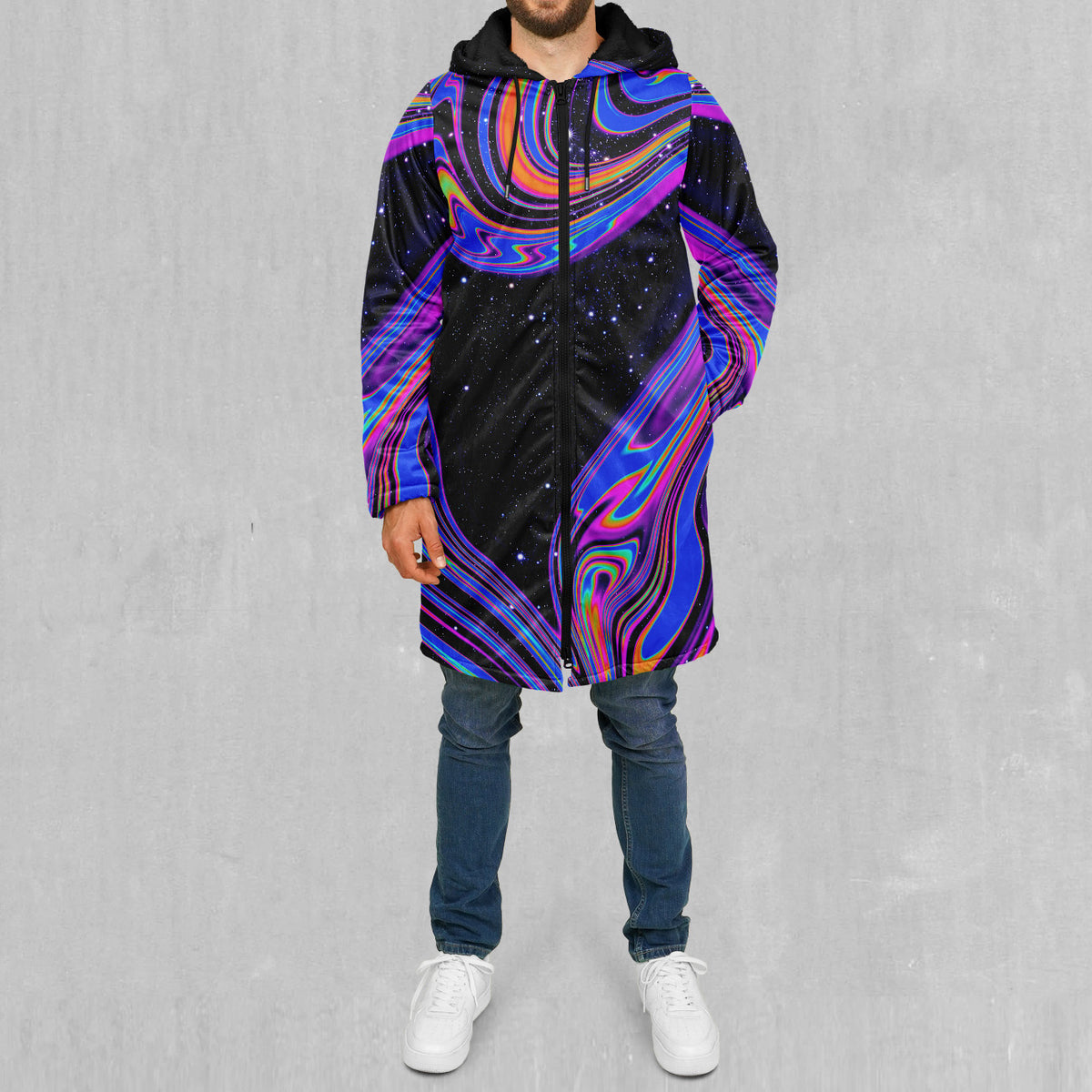 Chromatic Cosmos Zip Up Cloak (Black Fur)