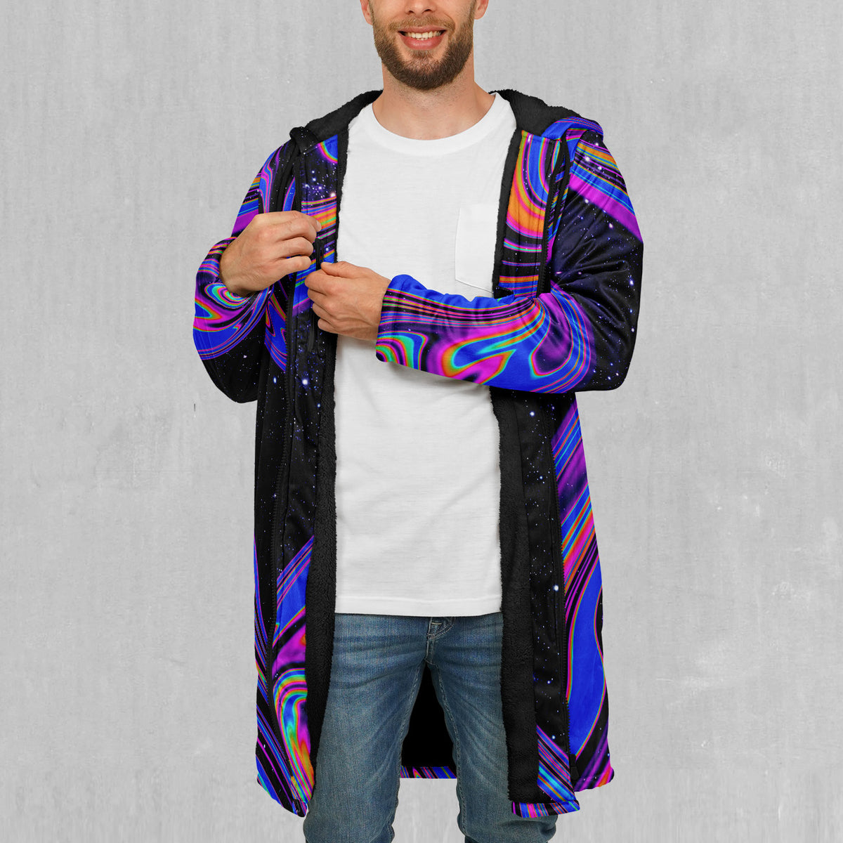 Chromatic Cosmos Zip Up Cloak (Black Fur)