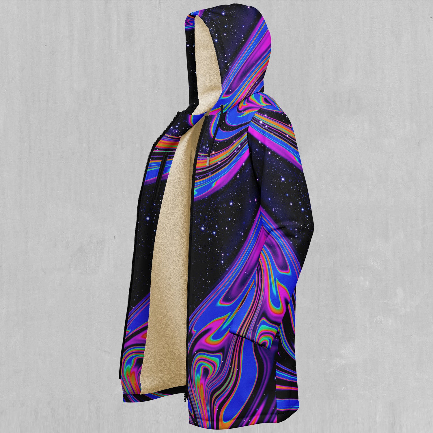 Chromatic Cosmos Zip Up Cloak (White Fur)