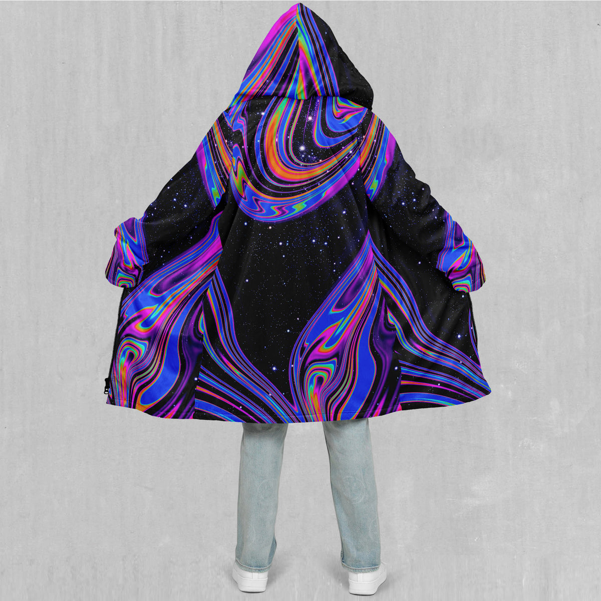 Chromatic Cosmos Zip Up Cloak (White Fur)